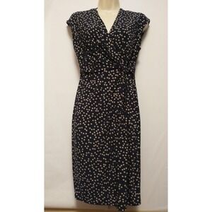 Anne Klein Polka Dot Print Side Twist Faux Wrap Sheath Dress Women's 4